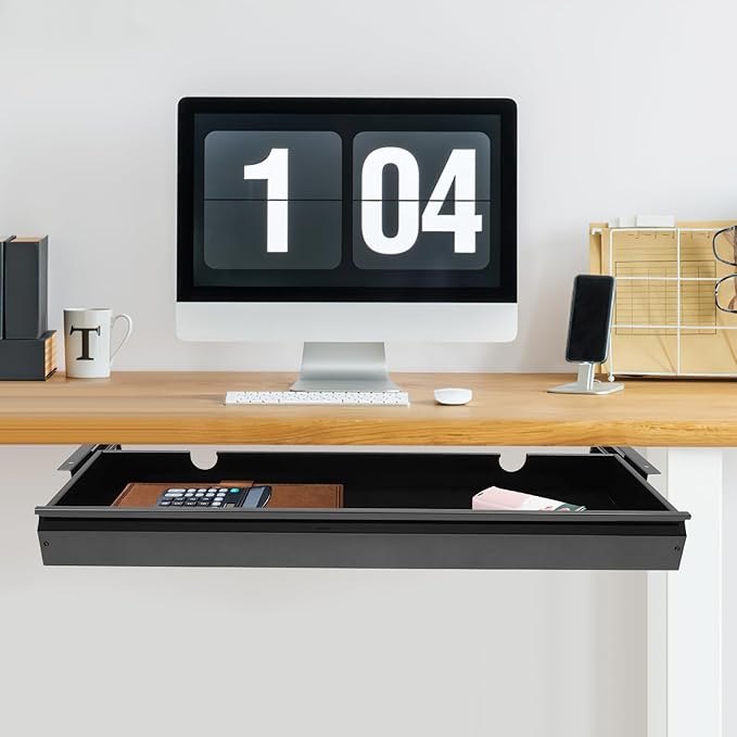 33" Under Desk Drawer Slide Out For Office Desk, Storage Organizer For Sit Stand Workstation, Black