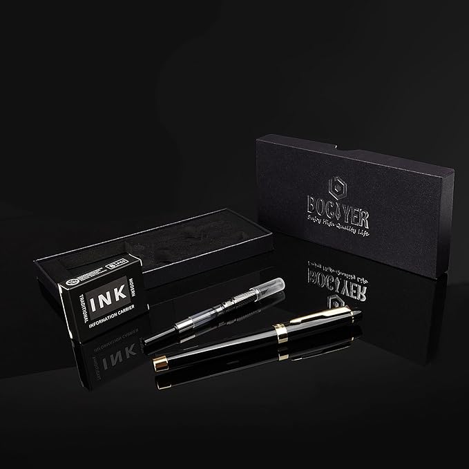 BOCIYER Fountain Pen with Fine Nib & Black Ink, Refillable & Elegant Bent Nib Design, Calligraphy Pens for Writing, Best Fountain Pen for Smooth & Fancy Writing(Grey)
