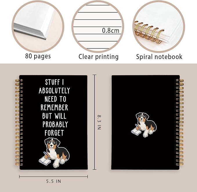 LIANGW Funny Australian Shepherd Dog Gifts Spiral Notebook Journal, Pet Dog Mom Lovers Owner Gifts Journal for Writing, Bernese Mountain Dog Gift for Women, Dog Office Stuff Supplies, 5.5x8.3 Inch