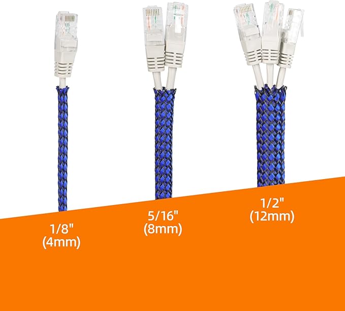 Braided Expandable Cable Sleeve, 25ft PP Cotton and PET Braided Cable Management, Flexible Mesh Wire Loom and Cable Protector for TV, Computer, Home Theater, Automotive (Blue, 1/2")