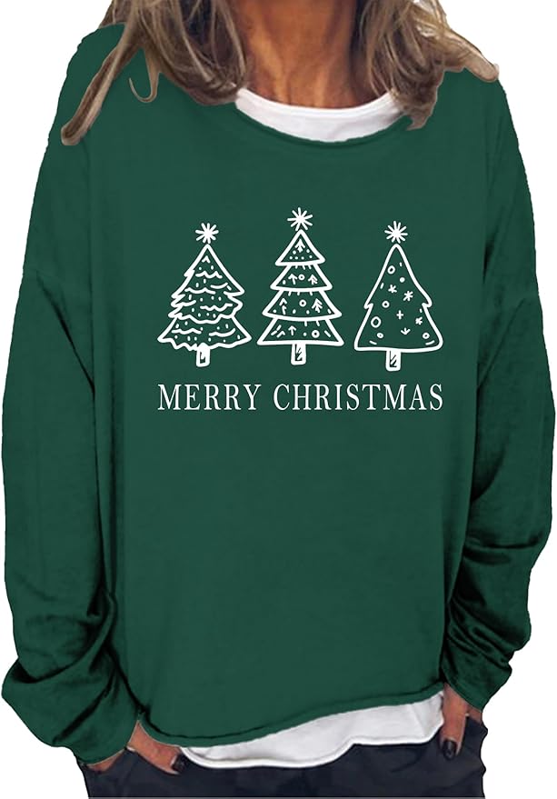 LOAIHA Merry Christmas Sweatshirt Crewneck Snowman Graphic Shirts Christmas Tree Sweater Long Sleeve Xmas Hoodie Pullover