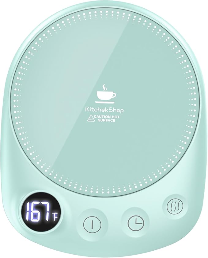 KitchekShop Coffee Mug Warmer - Fastest Heating & Highest Temperature, Coffee Cup Warmer for Desk Auto Shut Off, 4 Temp Settings & 1-12H Timer, Smart Electric Beverage Warmer for Coffee, Tea (Green)