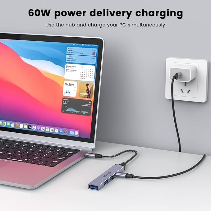 MOGOOD USB C Hub Support Charging USB Multiport Adapter,USB C to USB Hub with 60W PD,USB Splitter for Laptop Compatible with Mac Pro,iMac,iPad Pro,Chromebook,Dell XPS,Samsung,and More Type C Devices