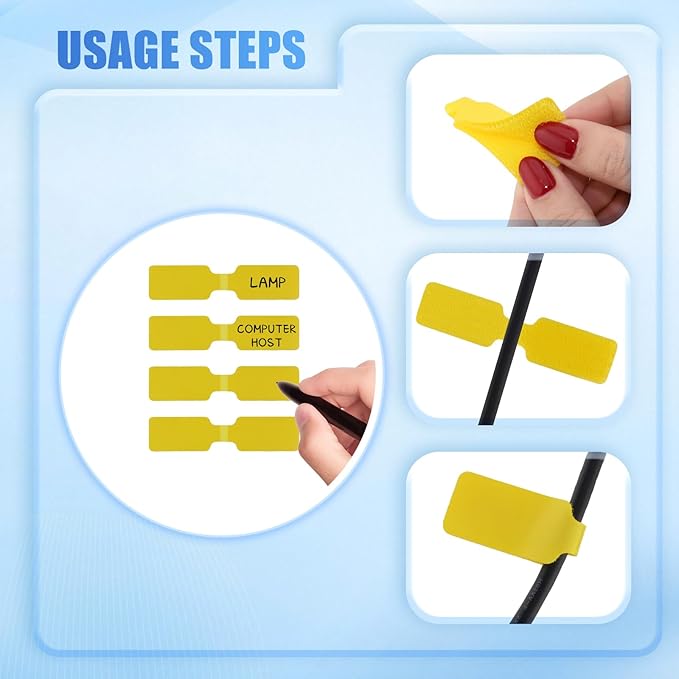 50 Pieces Cord Labels Self-Adhesive Nylon Cable Labels Tags Waterproof Wire Cable Tags or Electronics Office Computers Management and Identification (Yellow)