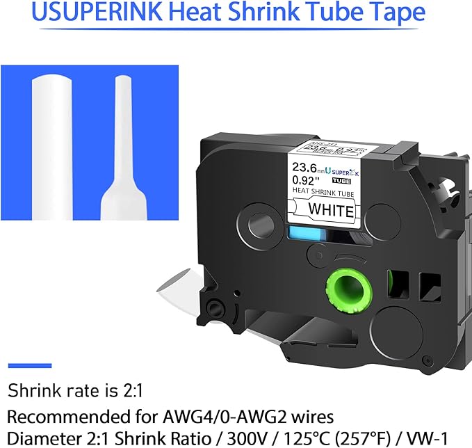 3PK Compatible for Brother Ptouch HSe-251 HSe251 HS-251 HS251 23.6mm 1 inch Black on White Heat Shrink Tube Label Tape for PT-D600 E500 E500VP E550W PT-P700 PT-P750WVP (0.92''x 4.92ft)