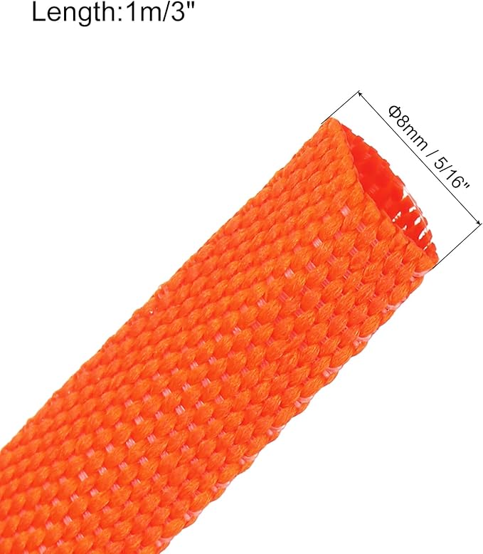 MECCANIXITY Braided Cable Sleeves Heat Shrinkable Fabric Sleeving, 5/16" 3ft Orange 2:1 Ratio Heat Shrinkable Cord Protector for Harness Cable, Network Cable Protection, Cable Management
