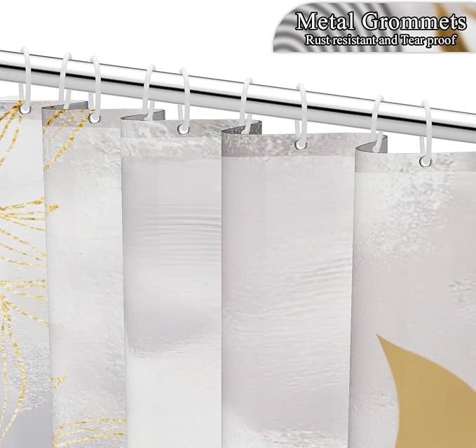 Mid Century Boho Shower Curtain Abstract Modern Minimalist Geometric Arch Bathroom Curtain Gold Leaves Aesthetic Waterproof Bath Decor Polyester Fabric with Hooks 72x78 inch