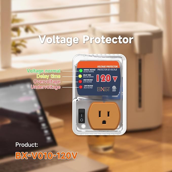 [ETL Listed] BXST Refrigerator Surge Protector, One Outlet Wall Plug Adjustable Voltage Regulator Against High and Low Voltage, Power Surge Protector for Fridge and Home Appliances, 120V 1800W, 1 Pack