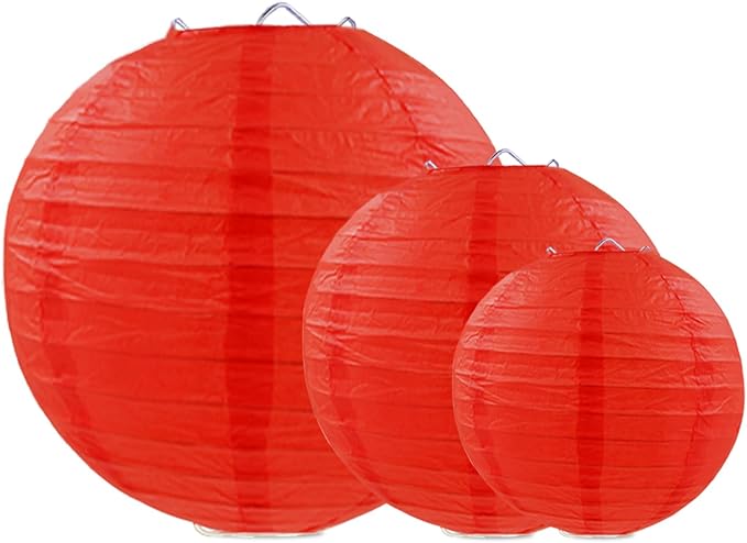 Red Paper Lanterns Round Hanging Paper Lanterns Decorations for Birthday Wedding Baby Bridal Shower Christmas Home Party Decoration (12 PCS)