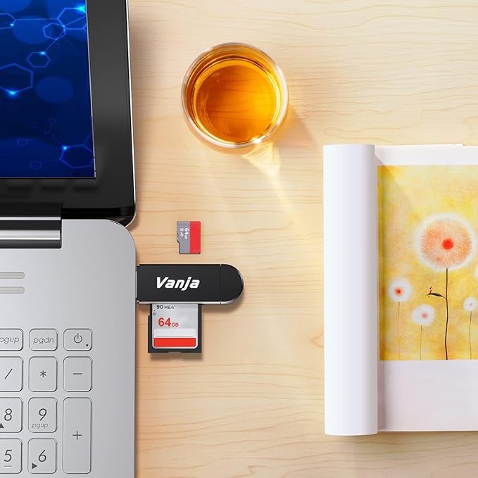 Vanja SD Card Reader USB Camera SD Card Adapter for Micro SD SDXC SDHC MMC UHS-I Cards, Memory Card Reader Support Android/PC/Laptop, Plug & Play