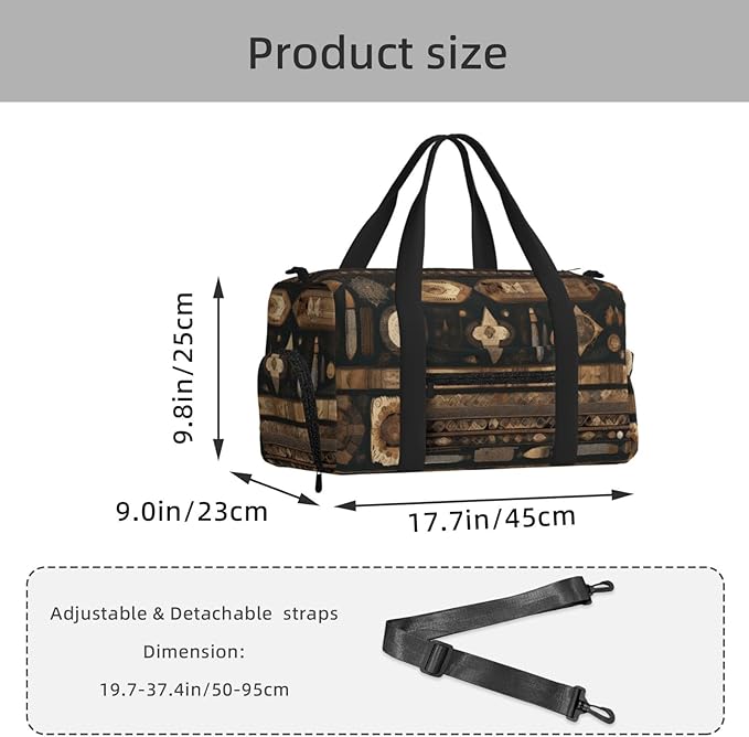 Bohemian style Print Gym Bag with Shoe Compartment for Women Men, 17.7in Sports Duffle Weekender Tote, Overnight Travel Duffel Bag Carry On