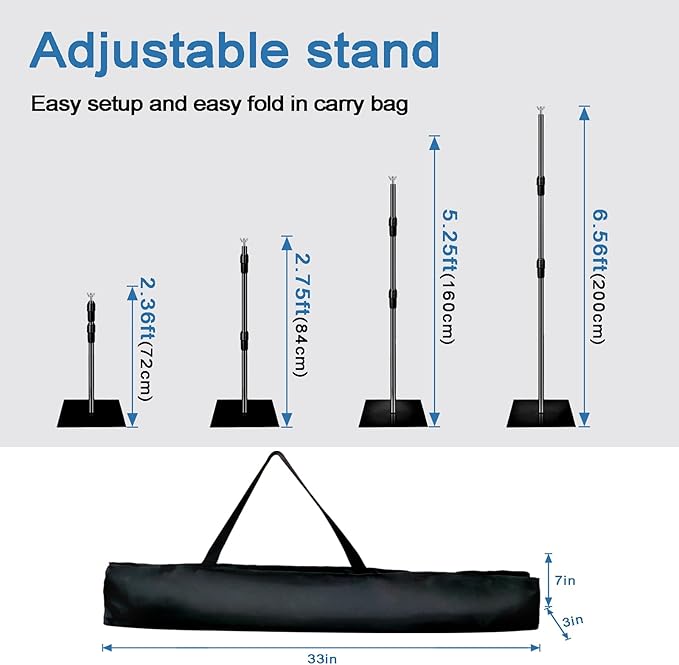 Backdrop Stand, 8x10ft Metal Base Photo Studio Support System, Adjustable Backdrop Frame for Photography, Streaming, Wedding, Projector Screen, Tool Free Setup & Portable Carry Bag