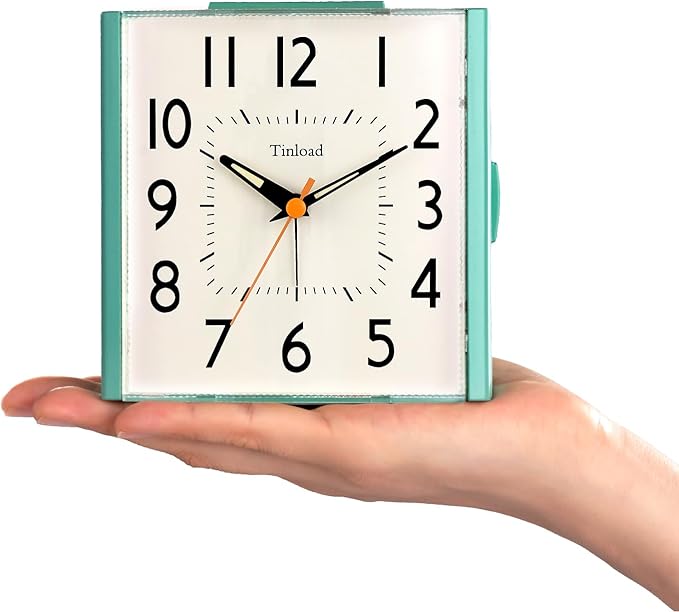 Tinload 4.7" Large Vintage Retro Analog Alarm Clock, Super Silent Non Ticking Clock with Manual Light, Snooze, Battery Operated, Simply Design, for Living Room, Bedroom, Bedside, Desk, Gift Clock