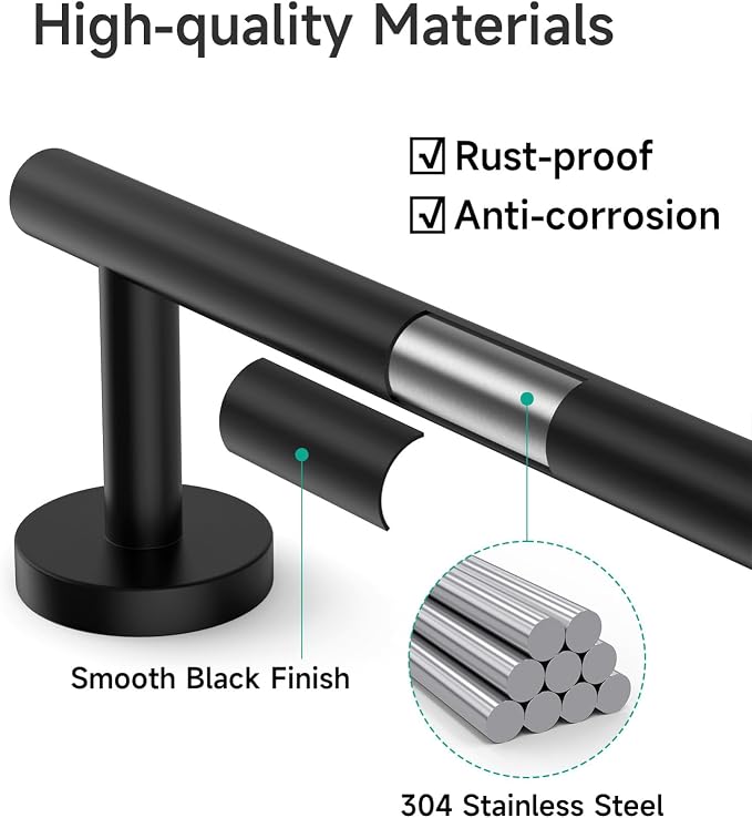 USHOWER Matte Black Hand Towel Bar, 9-Inch Towel Racks for Bathroom Wall-Mounted, SUS304 Stainless Steel Towel Rod (Total Length 11-Inch)