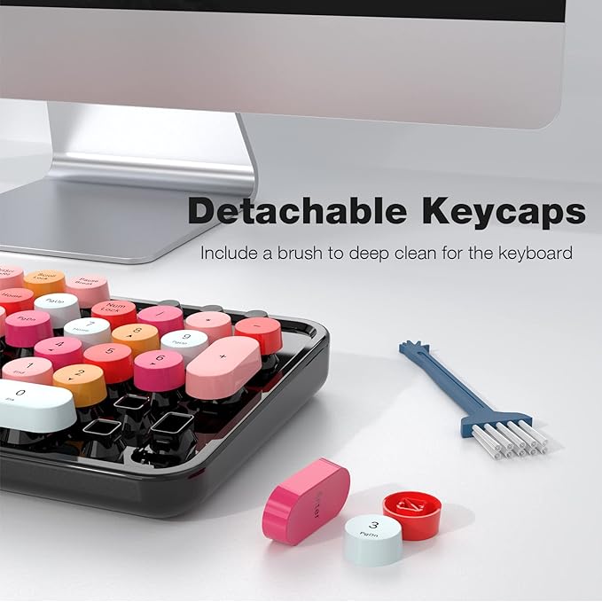 Wireless Keyboard and Mouse Combo, MOWUX Colorful Computer Full Size 2.4G Plug and Play Wireless Typewriter Keyboard and Mouse Set for Windows, Computer, Desktop, PC, Notebook (Black Colorful)