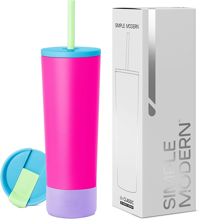 Simple Modern Insulated Tumbler with Lid, Straw, & Boot | Iced Coffee Cup Reusable Stainless Steel Water Bottle Travel Mug | Gifts for Women Men Her Him | Classic Collection | 28oz | 80s Mix