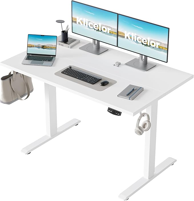 Klicelor 48 Inch Electric Standing Desk, Height Adjustable Office Desk, Sit Stand Up Computer Desk with Memory Preset, Two-Piece Desktop, White