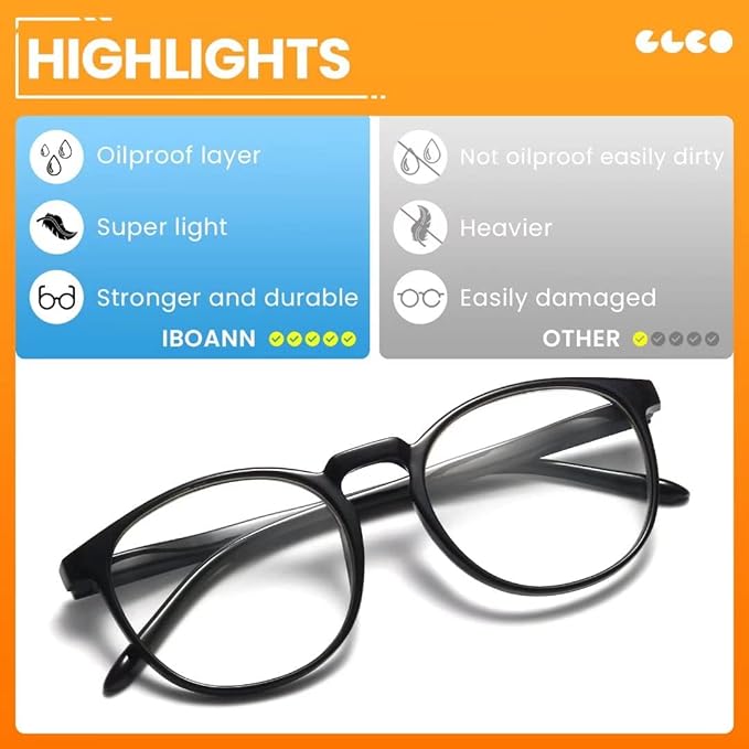 IBOANN Blue Light Glasses for Woman/Men, Fashion Blue Light Glasses Men, Fake Glasses Help Reduce Screen Fatigue