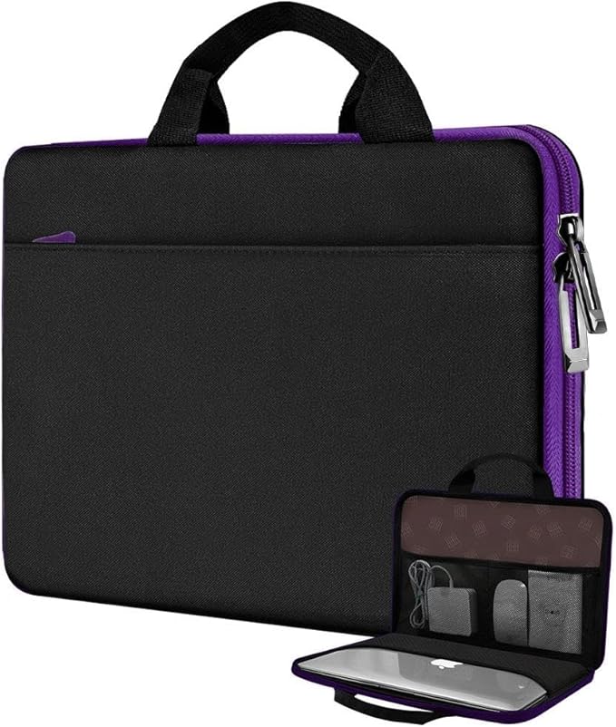 Hseok Laptop Case 13.3-14 inch Briefcase Handbag, Water-Resistant and Shockproof Computer Sleeve Compatible with MacBook Pro 14", Mac Air/Pro 13.3" and 13"-14" Notebooks Chromebooks,Black-Purple