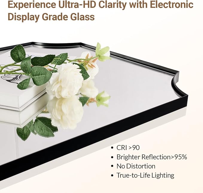ANDY STAR 24"x30" Scalloped Vanity Mirror, Matte Black Framed Bathroom Mirror, Modern Wall Mirror in Premium Stainless Steel Frame, Aesthetic Scalloped Corner Design, Ideal for Bathroom Remodel