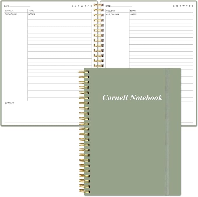 Yaridar A4 Cornell Notes Notebook - College Spiral Cornell Notebooks for Note Taking, Subject Ruled Steno Pads for Office/School/College/Home, 8.5" x 11", Green