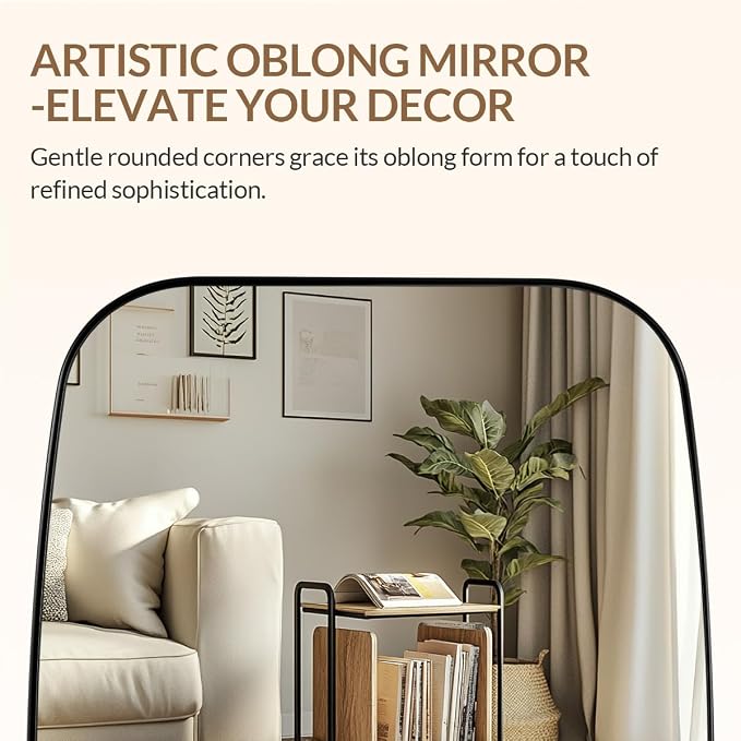 ANDY STAR Oval Mirrors for Bathroom, 30x48’’ Black Oval Mirror for Bathroom, Oblong Mirrors with Black Metal Frame Pill Shaped Mirror Wall Mounted Horizontal or Vertical