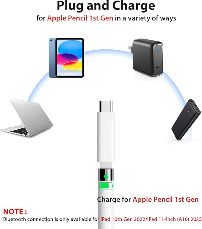 USB C Pencil Adapter for Apple Pencil 1st Generation, USB-C to for Lightning Pencil Charger Adapter Specific Compatible with iPad 10th Gen, Type-C iPencil Dongle Connector for iPad A16 with Pencil 1