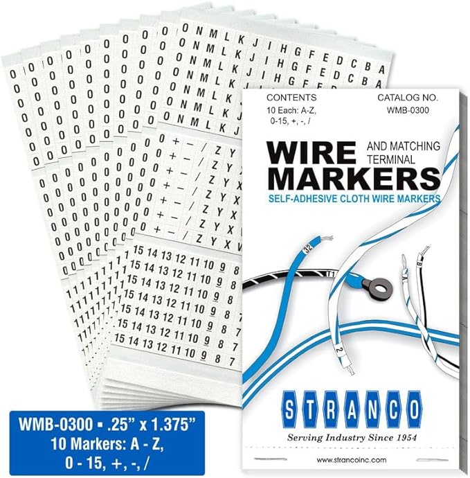 Premium Wire Marker Book for Cable Management, Vinyl-Coated, High-Tack Adhesive, Electric Panel Wire Label Stickers - 10 Pages Per Book
