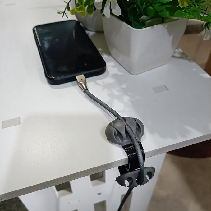 Coralpearl Desk Cable Drop Clips Non-Adhesive, Table Cord Stay Holder Weighted, Small Wire Management Clamp Removable, Silicone Tidy Organizer Keeper for Phone Computer Chargers (4 Black)