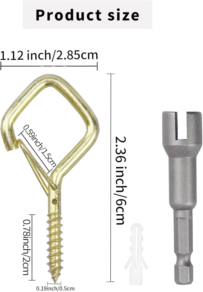 Sexoeie 50 PCS Gold Eye Screw Hooks for Hanging Heavy Duty with Safety Buckle.Metal Ceiling Hooks for Hanging Plants Cup Wind Chime Bird Feeders Patio Lights at Indoor&Outdoor