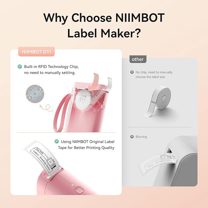 NIIMBOT Label Maker Machine D11 Label Printer Portable Wireless Connection Multiple Templates Available for Phone Easy to Use Office Home Organization USB Rechargeable