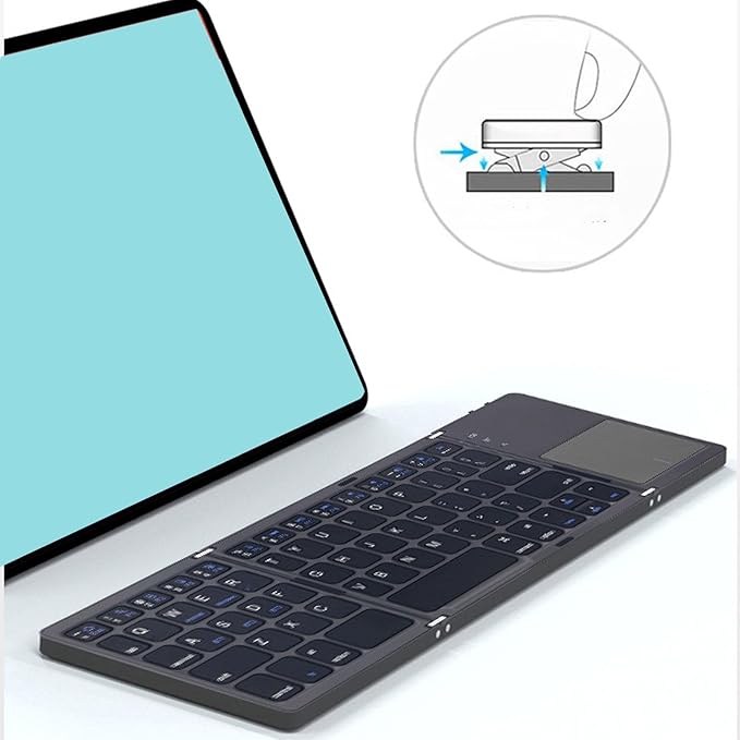 Tangxi Foldable Wireless Keyboard, Rechargeable Keyboard with Touchpad, Auto Sleep & Wake, Slim Pocket Folding Key Board for Android Wins iOS Tablet & Laptop (Grey)