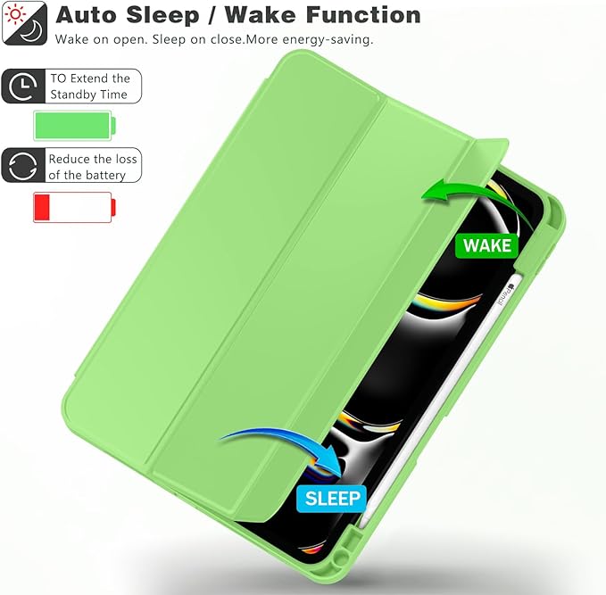 ZryXal iPad Pro 11 Inch Case (M5) 2025/ (M4) 2024 (Model: A2836/A2837/A3006), Trifold Stand Smart Cover with Pencil Holder and Soft TPU Back, Auto Wake/Sleep (Grass Green)