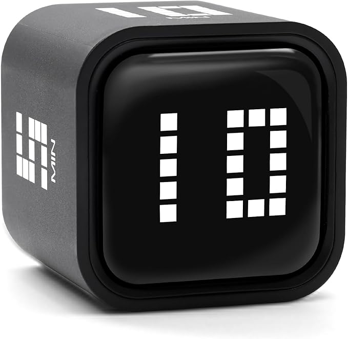 Exlliy Rotating Productivity Timer 5, 10, 30, 60 Minutes Preset, Desk Cube w/Gravity Sensor for ADHD, Mute Functions, Ideal for Work, Study, Kitchen, Back to School (Black)