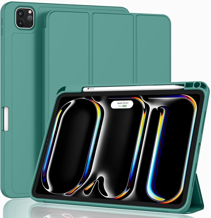 ZryXal iPad Pro 11 Inch Case (M5) 2025/ (M4) 2024 (Model: A2836/A2837/A3006), Trifold Stand Smart Cover with Pencil Holder and Soft TPU Back, Auto Wake/Sleep (Forest Green)