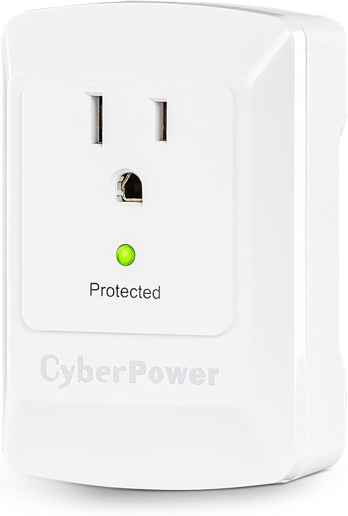 CyberPower CSB100W Essential Surge Protector, 900J/125V, 1 Outlet, Wall Tap, White, UL Listed