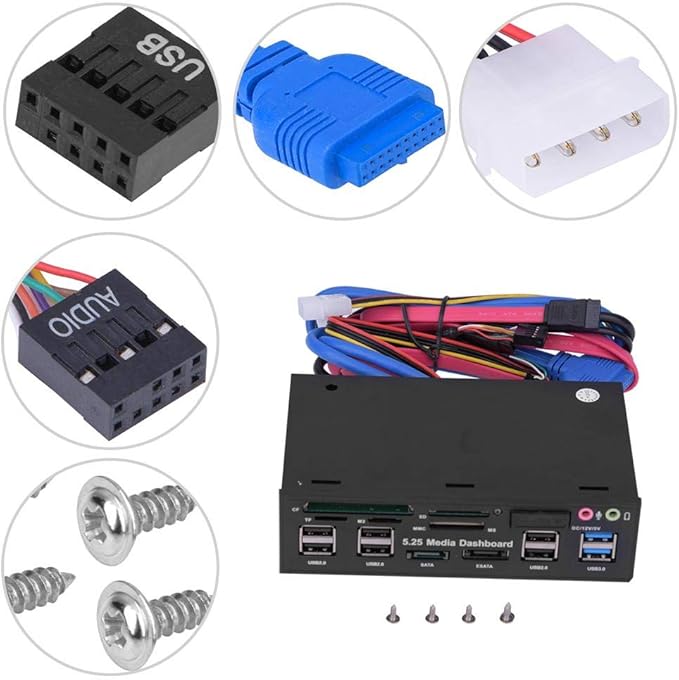 Internal Card Reader, 5.25inch Media Dashboard Front Panel Audio, All-in-1 Card Reader with USB3.0/2.0 HUB eSATA SATA Multi Card Reader(M2 / TF/SD/MMC/MS/CF)