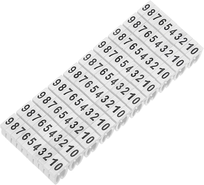 MECCANIXITY 100Pcs Wire Label, 0-9 Digital Cable Labels Tags M2-L Type Cable Numbers Markers for Identification Troubleshooting Maintenance of Wires, White