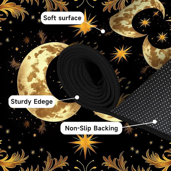Sun Moon Star Area Rug 3'x5' Golden Boho Carpet Non-Slip Washable Low Pile Floor Mat for Entryway Bedroom Living Room Nursery Playroom Classroom Home Decor