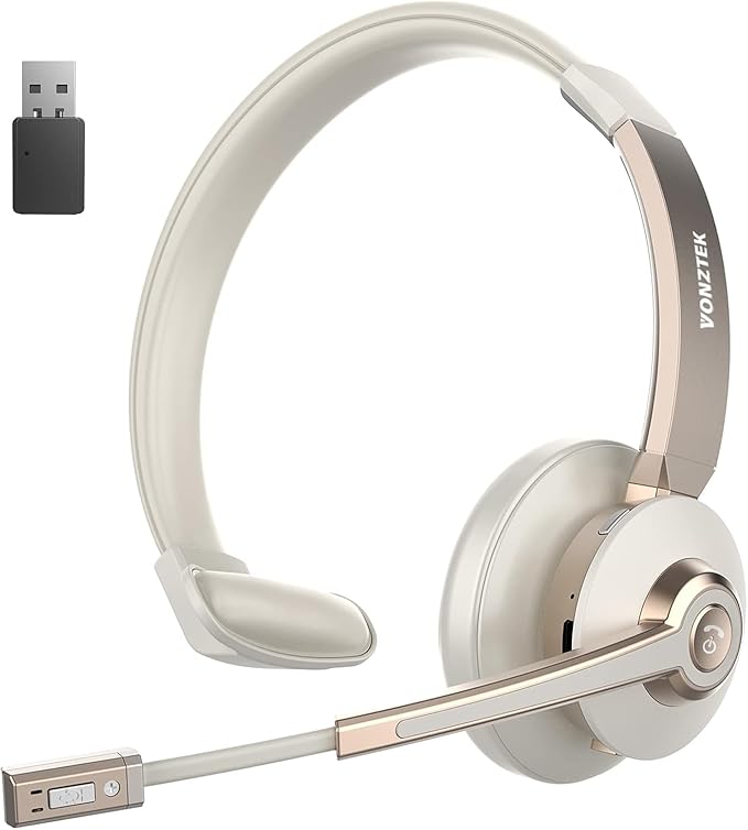 Vonztek Wireless Headset, Trucker Bluetooth Headset with Microphone Noise Canceling & Mute, Bluetooth Headphones with USB Dongle for Cell Phone Computer Call Work Home Office Meetings Teams Skype