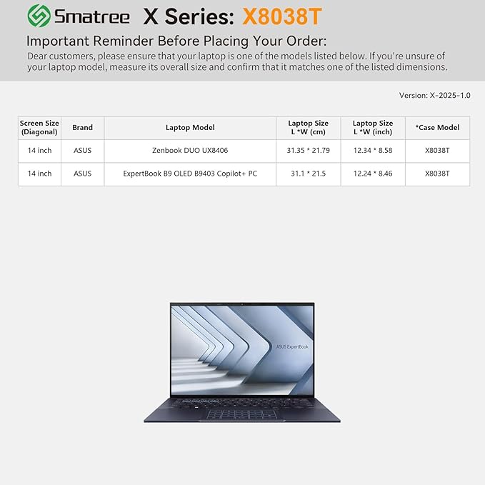 Smatree Hard EVA Protective Sleeve Case Compatible for 14 inch ASUS Zenbook Duo UX8406, for 14 inch Zenbook 14 UM3406, for 14inch ExpertBook B9 OLED B9403 Notebook Bag (X8038T)