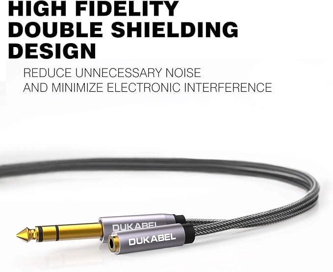 DUKABEL TopSeries Long 6.35mm (1/4 inch) to 3.5mm (1/8 inch) Headphone Jack Adapter -8ft (2.4m) 1/8 Female to 1/4 Male Extension Cable 3.5 to 6.35 for Mixer Guitar Piano Amplifier Speaker and More