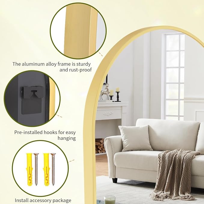 BEAUTYPEAK 22"x30" Arch Bathroom Mirror, Wall Mounted Vanity Metal Frame Mirror for Bedroom, Entryway, Living Room, Gold