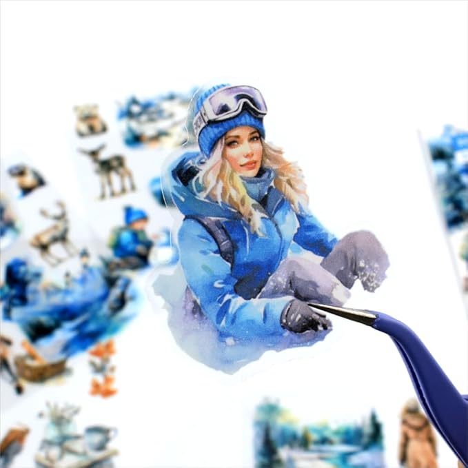 Dwpetzo Winter Pre-Cut Journal Sticker Book for Junk Journaling, Transparent PET White Snow Landscape Stickers for Scrapbook Supplies, Scrapbooking, Collage, Planners, Bujo, 20 Sheets