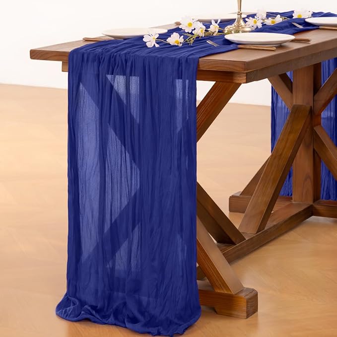 Socomi Royal Blue Fall Thanksgiving Cheesecloth Table Runner Boho Rustic Gauze 120 inch 10FT Cheese Cloth Runner for Wedding Party Baby Shower Birthday Home Decor Holiday Decorations