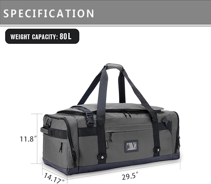 Large Duffle Bag for Travel - Men & Women, Foldable Gym Duffle Backpack, Heavy Duty Tactical Military Canvas Duffel Bags, Extra Big Carry On with Shoe Pockets, Waterproof (80L/103L)