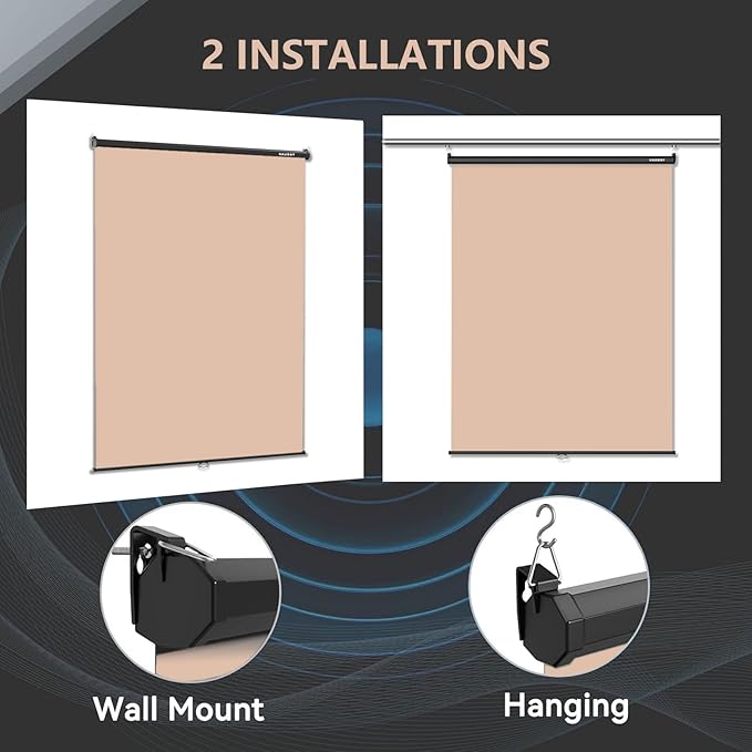 RAUBAY Retractable Pull Down Beige Screen Backdrop - 59.8" x 86.6" Collapsible Wall-Mount Nude Background for Professional Video Production, Photography, TikTok and Video Conferencing