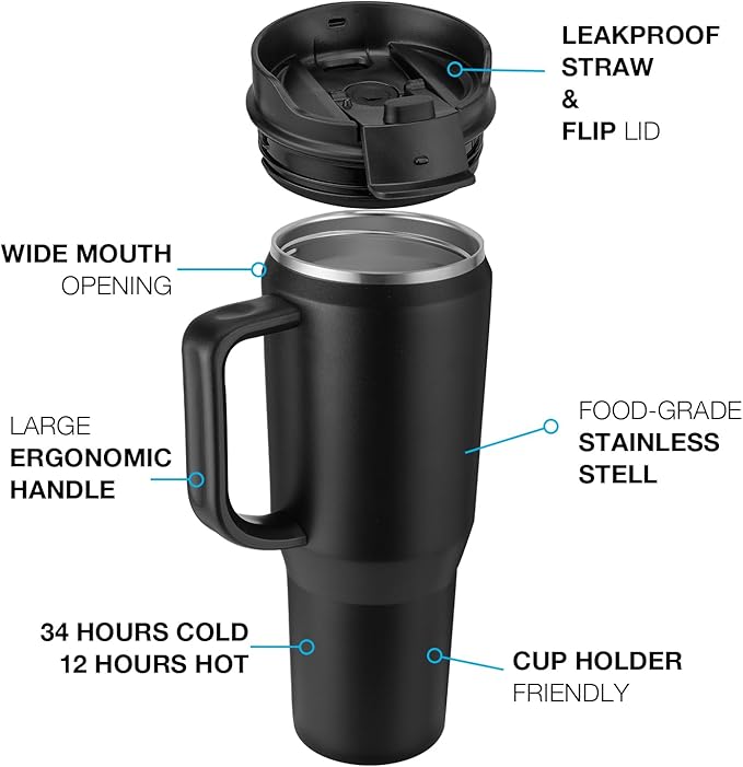 40 oz Tumbler with Handle, Insulated Tumblers with Lid and Straw, Large Metal Sports Water Bottle Jug, Thermal Stainless Steel Travel Coffee Mug Cup, Raspberry