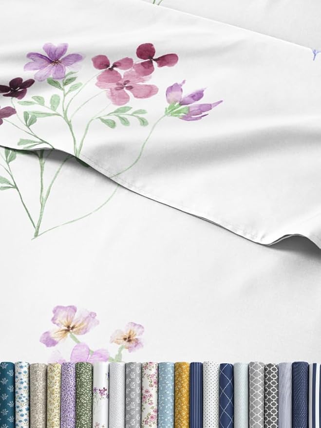 Floral Sheets - Butterfly Floral Bed Sheet Set - 1 Flat, 1 Fitted & 2 Pillowcases w/ Deep Pockets - Wrinkle & Fade Free - Boho Botanical Bedding - Ultra-Soft, Breathable and Cooling - King Size Set