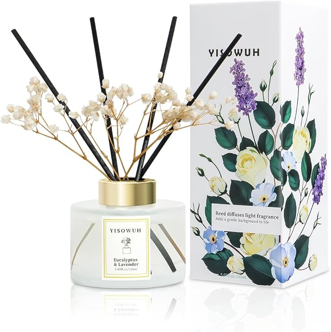 YISOWUH Reed Diffuser Set,5.07 fl oz (150 ml) - Eucalyptus & Lavender Oil Diffusers with 8 Reed Sticks,Home Fragrance Reed Diffuser for Bathroom Shelf Decor